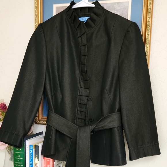 Elegant Black Gold Ruffled Women's Blazer Jacket Elegant Career Formal Size 0 - Picture 1 of 12